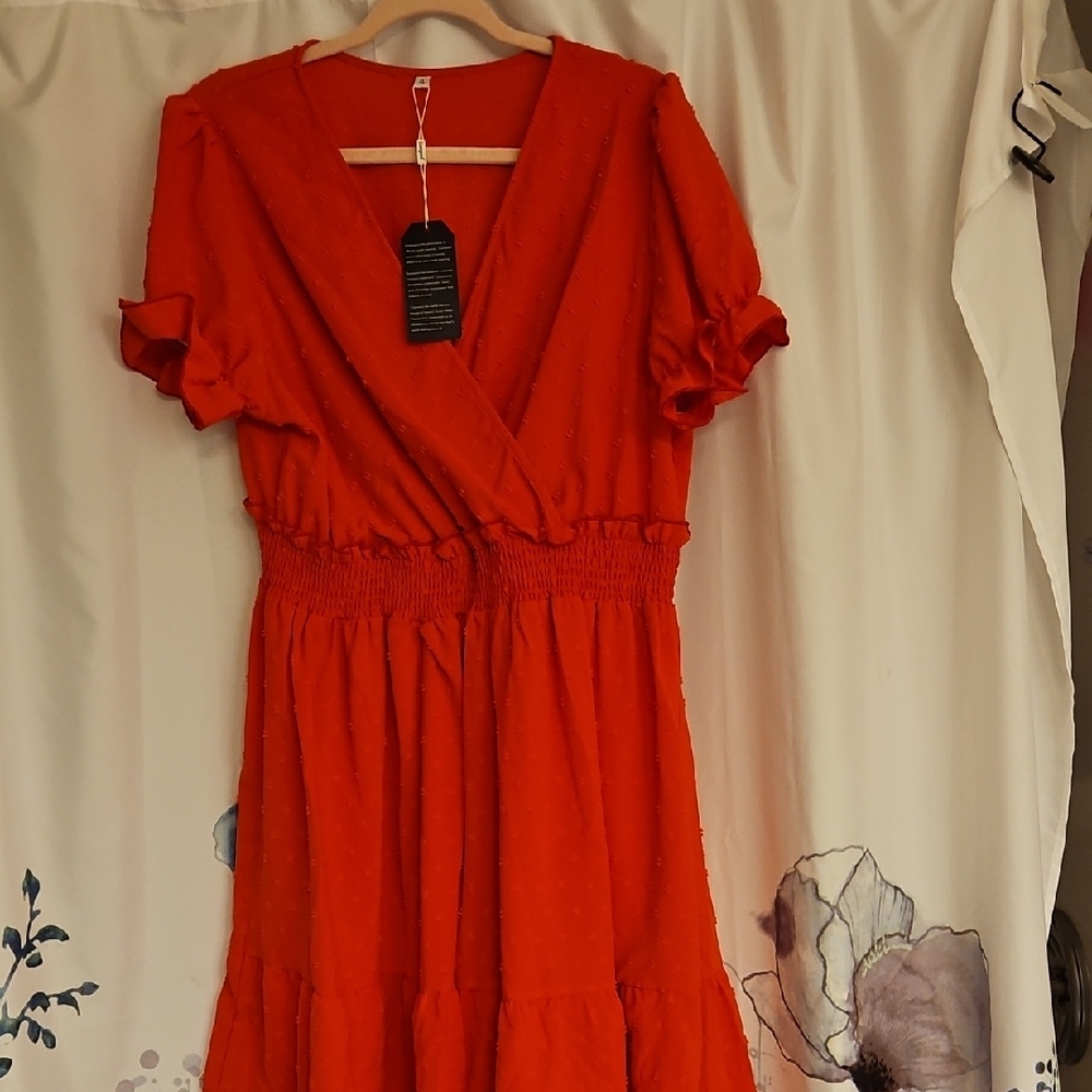 Chic Red Ruffle Sleeve Dress